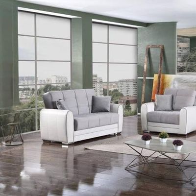 Dmora - Canapé Pablito, Canapé d'angle conteneur en éco-Cuir et Tissu, Canapé de Salon avec Ouverture clic-clac et péninsule réversible, Cm 163x84h91, Blanc et Gris