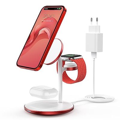 3-in-1 inductief laadstation voor meerdere apparaten, draadloos laadstation, 15 W draadloze oplader, compatibel met Mag Safe-oplader voor iPhone 15, 14, 13, 12 Pro Max/Plus/Pro, iWatch Ultra/8/7/SE,