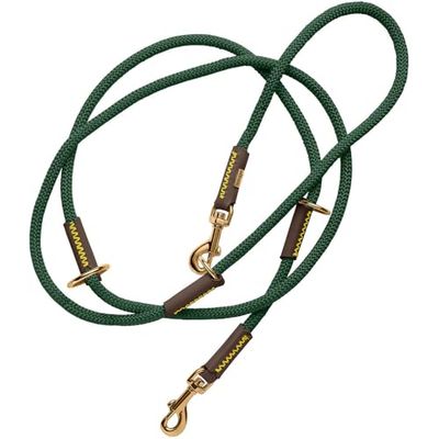 HUNTER Laisse réglable Malia pour Chien, Couleur : Vert foncé/Marron foncé, Corde Souple et Cuir Robuste, réglable en 3 Positions, légère, résistante, Look Moderne, fabriquée en Allemagne, Taille : 8