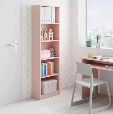 Dmora Libreria Pomona, Mobile portalibri Alta a 5 Ripiani, Ufficio o cameretta, Scaffale Moderno con Scomparti, 52x25h180 cm, Rosa, Legno, Unico