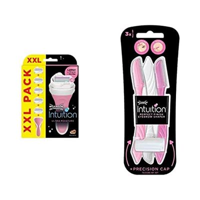 Wilkinson Sword - Intuition Complete Bundle for Women | Includes Razor Handle + 1 Blade Refill and Intuition Eyebrow Shaper