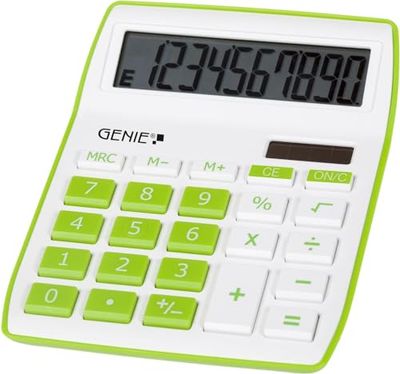 Genie 840 B Calcolatrice a 10 cifre (Dual Power (Solare e Batteria), Design compatto) verde