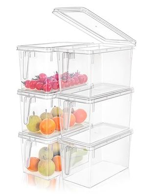 Cetomo 6.5L*6 Food Storage Container, Fridge Organizer with Handle, Plastic Refrigerator Organizers with Lid for Pantry and Fruits, BPA free, Freezer Safe, Microwave Safe, Durable, Clear, 6.5L-6 Pack