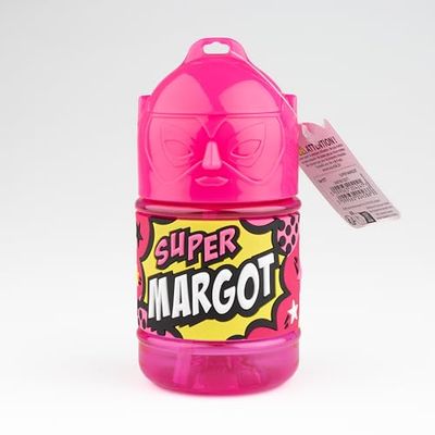 Bouteille personnalisée pour enfant, gourde d'eau avec paille - Super Margot