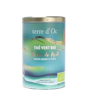 terre d'Oc - Thé Vert Bio de Noël - Saveur Agrumes & Epices - Féérie de Noël - Vrac - 100g