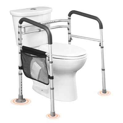 VEVOR Toilet Safety Rail, 300 LBS Foldable Toilet Seat with Non-Slip Handles, Portable Versatile Toilet Handrails with Reinforced Aluminum Alloy Tube, Fit for Seniors, Pregnant Women & The Injured