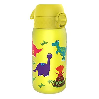 Ion8 Gourde Enfant, 350ml, Anti-Fuite, Facile à Ouvrir, Verrouillage Sécurisé, Lavable en Lave-Vaisselle, Sans BPA, Poignée de Transport, Facile à Nettoyer, Carbone Neutre, Motif Dinosaures