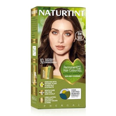 Naturtint Permanent Hair Colour Gel 5W Radiant Medium Brown, Plant Enriched, Ammonia Free, Long Lasting Grey Coverage and Radiant Colour, Nourishment and Protection