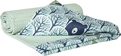Medi Partners Couverture Bebe Couvertures de Bébé Plaid Enfant Nouveau-né 100% Coton pour Cadeau Naissance 75x100cm Multifonctionnel Bilatéral pour Landaus (Forêt avec Gaufre Mint)