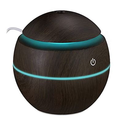 Relaxdays aroma diffuser, water & geurolie, luchtbevochtiger 150 ml, LED kleurverandering, USB aansluiting, donkerbruin