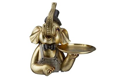 GILDE - Dekoracyjna figurka zwierzęcia słoń - Słoń figurka z poli - wysokość 26 cm Kolor: złoty