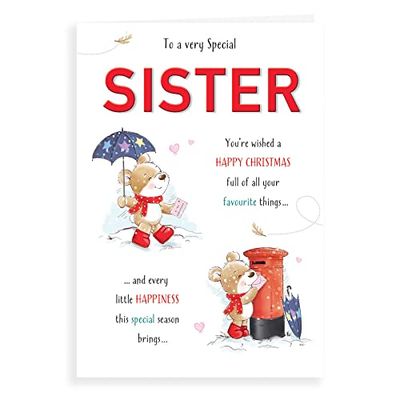 Piccadilly Greetings Piccadilly Greetings Cute Christmas Card Sister - 9 x 6 inches