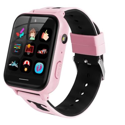 OKYUK Smartwatch voor kinderen, smart game horloge met meerdere functies beschikbaar, verjaardagscadeau voor jongens en meisjes van 4 tot 12 jaar (A2 roze)