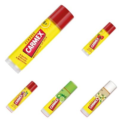 Carmex Moisturising Lip Balm Sticks for Dry & Chapped Lips (Pack of 5) - Classic + Strawberry + Vanilla + Lime Click + Passionfruit