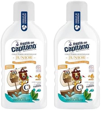 Pasta del Capitano, Collutorio Junior al Gusto Menta Dolce, Senza Alcool, Previene la Formazione di Carie, Ideale per Bambini a Partire dai 6 Anni di Età, 100% Made in Italy, Flacone da 400 ml