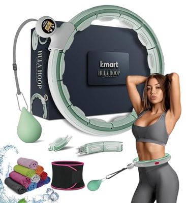 K-MART Smart viktad rockringring, rockcirkel, 28 avtagbar fitnessring med 360 graders automatisk snurrande bollmassage, gymnastik, vuxenfitness för viktminskning (grön)