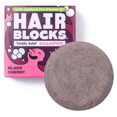 Hair Blocks - Solid Shampoo Bar (85g) for all hair types: Black Cherry Solid Shampo Bar | Soap Free, Plastic Free | Plant Based | Natural | Conditioning