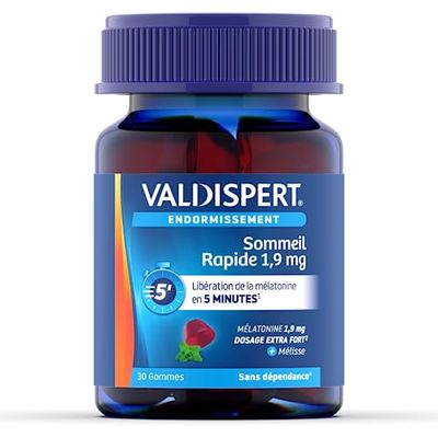 VALDISPERT - Endormissement - Gommes Sommeil Rapide 1,9 mg - Complément Alimentaire À La Mélatonine 1,9mg & extrait Mélisse - Libération En 5 Min - Goût Fruits Rouges - Ingrédients Vegan - 30 Gummies