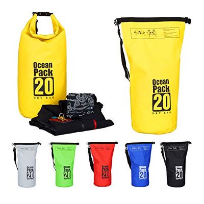 Relaxdays Ocean Pack, 20 liter, heel licht, waterdichte tas, strandtas, zeilen, snowboarden, outdoor plunjezak, geel