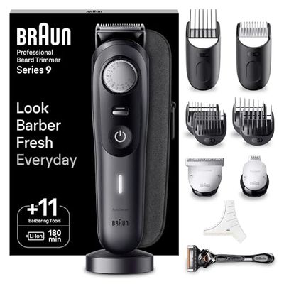 Braun Beard Trimmer Series 9 BT9441, Beard Trimmer Men Rechargeable, Trimmer with Barber Tools and 180-min Runtime, Hair and Beard Trimmers for Men, Black