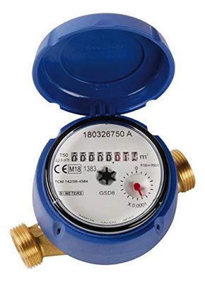 Sanitop-Wingenroth 14070 6 Wasserzähler für Ausläufe Water Meter for spouts with 2 Male Threads 3/4 inch, Nickel-Plated, Blue, 3/4 Zoll