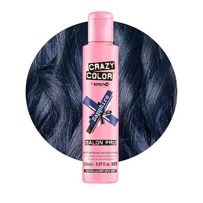 Crazy Color Sapphire Semi-Permanent Hair Dye. Highly Pigmented Deep Blue Conditioning & Oil Nourishing Vegan Formula | No Bleach or Ammonia | Limited Edition 150ml Size