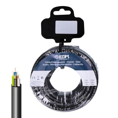 Carrete de manguera tubular, 5 G, 2,50 mm², negro, 10 m; ideal para jardinería y riego, conecta herramientas eléctricas.