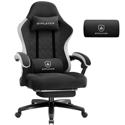GTPLAYER Chaise de Gaming en Tissu - avec Coussin à Ressorts ensachés - Ergonomique - Pivotante - avec Repose-Pieds - Charge maximale : 150 kg - Noir