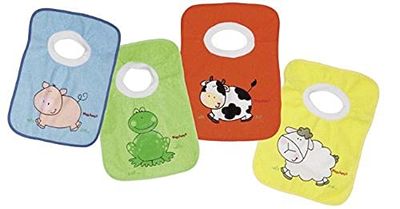Playshoes 507142 - Pacote de 4 babetes com imagens divertidas de animais, 27 x 27 cm, multicoloridas