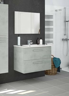 Dmora Mobile sottolavabo Inglewood, Mobiletto per Bagno sospeso, Armadio a 2 cassetti e Specchio, 80x45h57 cm, Cemento