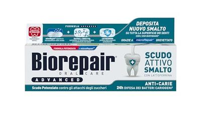 Biorepair, Dentifricio Advanced, Scudo Attivo Anti-Carie, 12 Confezioni da 75 ml, Anticarie e Antibatterico, Combatte Placca e Carie, Protegge lo Smalto dall'Aggressione Batterica