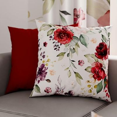 PETTI Artigiani Italiani - Pair of Pillow Cases 35 x 35 cm in Microfibre, Cushions for Bedroom Furniture, Sofa, Living Room, Set of 2 Cushion Covers, Red Floral Pillowcase, 100% Made in Italy