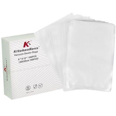 KitchenBoss Buste Sottovuoto Alimenti Sacchetti-Sottovuoto-Alimenti: 100 Buste 20x30m Sacchetto Sottovuoto,Sacchetti Sous Vide Ccottura,per Macchina Sottovuoto,Buste Goffrate