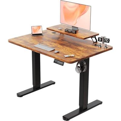 JUMMICO Bureau électrique réglable en Hauteur avec Support d'écran - 120 x 60 cm - Marron