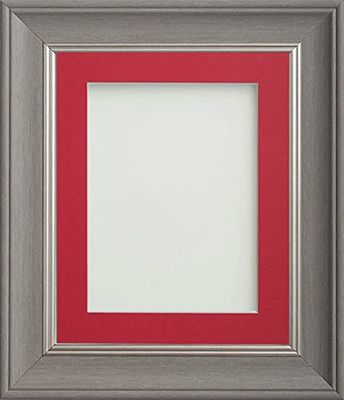 Frame Company Drummond Gunmetal Grey Photo Frame, Red Mount, 8x6 for 6x4 inch, fitted with perspex