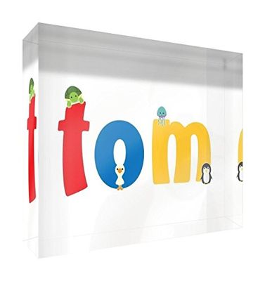 Little Helper Souvenir Décoratif en Acrylique Transparent Poli comme Diamant Style Illustratif Coloré avec le Nom de Jeune Garçon Tom 15 x 21 x 2 cm Grand