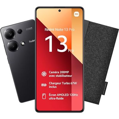Xiaomi Bundle REDMI Note 13 Pro 4G 12/512G + Funda Gris Oscuro, Pantalla de 6,67 Pulgadas, Smartphone Desbloqueado, batería mAh 5000, Memoria ROM 512 GB, RAM de 12 GB, Android 13, Midnight Black