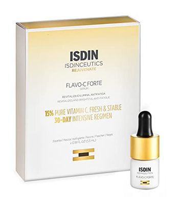 ISDIN Isdinceutics Flavo-C Forte, antioxidant gezichtsserum met 15% zuivere en frisse vitamine C, vitamine E en hyaluronzuur, 3 stuks