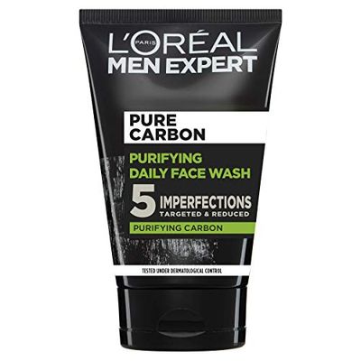 L'Oreal Paris Men Expert Face Wash Pure Charcoal, Glycerin, and Salicylic acid - Blackhead Cleanser for Men, 100 ml (Pack of 1)