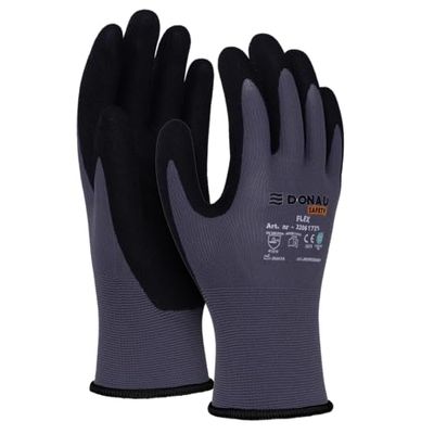 DONAU SAFETY Flex handskar arbetshandskar/storlek 10/XL, 1 par/grå/svart/mekaniker monteringshandskar/nitril belagd lätt oljebeständig, nylon skyddshandskar för arbete bil lager