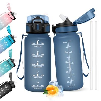 HoneyHolly Drinkfles 500 ml, BPA-vrij en lekvrij, drinkfles met rietje, herbruikbare drinkfles voor de basisschool, motiverende drinkfles voor school, fitnessstudio, kantoor, hardlopen