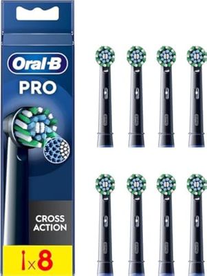 Oral-B Pro Cross Action Lot de 8 têtes de brosse à dents électrique en forme de X et poils coudés pour enlever la plaque dentaire Noir