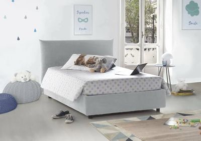 Talamo Italia - Letto piazza e mezza Creta, Letto contenitore con rivestimento in tessuto, 100% Made in Italy, Apertura frontale, con materasso Cm 120x190 incluso, Bianco