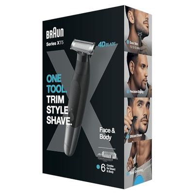 Braun Series X, rasoio elettrico ibrido per barba e corpo, lama 4D, SkinShield, impermeabile, wireless, XT5200