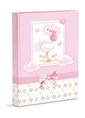 Album photo de naissance cm 21x28 avec poches contient 200 photos cm 13x18, cigogne rose