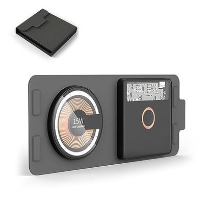 DAM Draagbare opvouwbare draadloze oplader, 15 W, Qi + Magsafe, dubbel laadstation, kleur: zwart