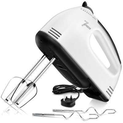 Hand Mixer Electric Hand Whisk, Hand Mixers for Baking, 5 Speed and 4 Stainless Steel Accessories Handheld Blender for Baking, White
