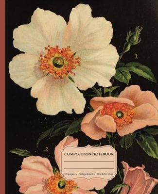 Composition Notebook College Ruled: Vintage Pink Floral Illustration, Aesthetic Botanical Journal for College and Work, 120 Pages