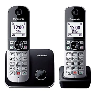 Panasonic KX-TG6852GB draadloze telefoon met 2 handsets (tot 1.000 telefoonnummers vergrendelen, overzichtelijke lettergrootte, luide telefoon, full-duplex handsfree) zwart-zilver