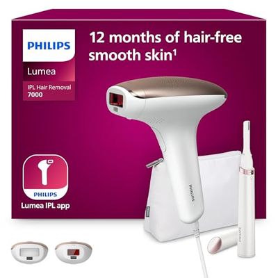 Philips Lumea 7000 Series, IPL Hair Removal Device, Laser Hair Removal Alternative, with Satin Compact Pen Trimmer, 2 Attachments for Body and Face, Model BRI921/00
